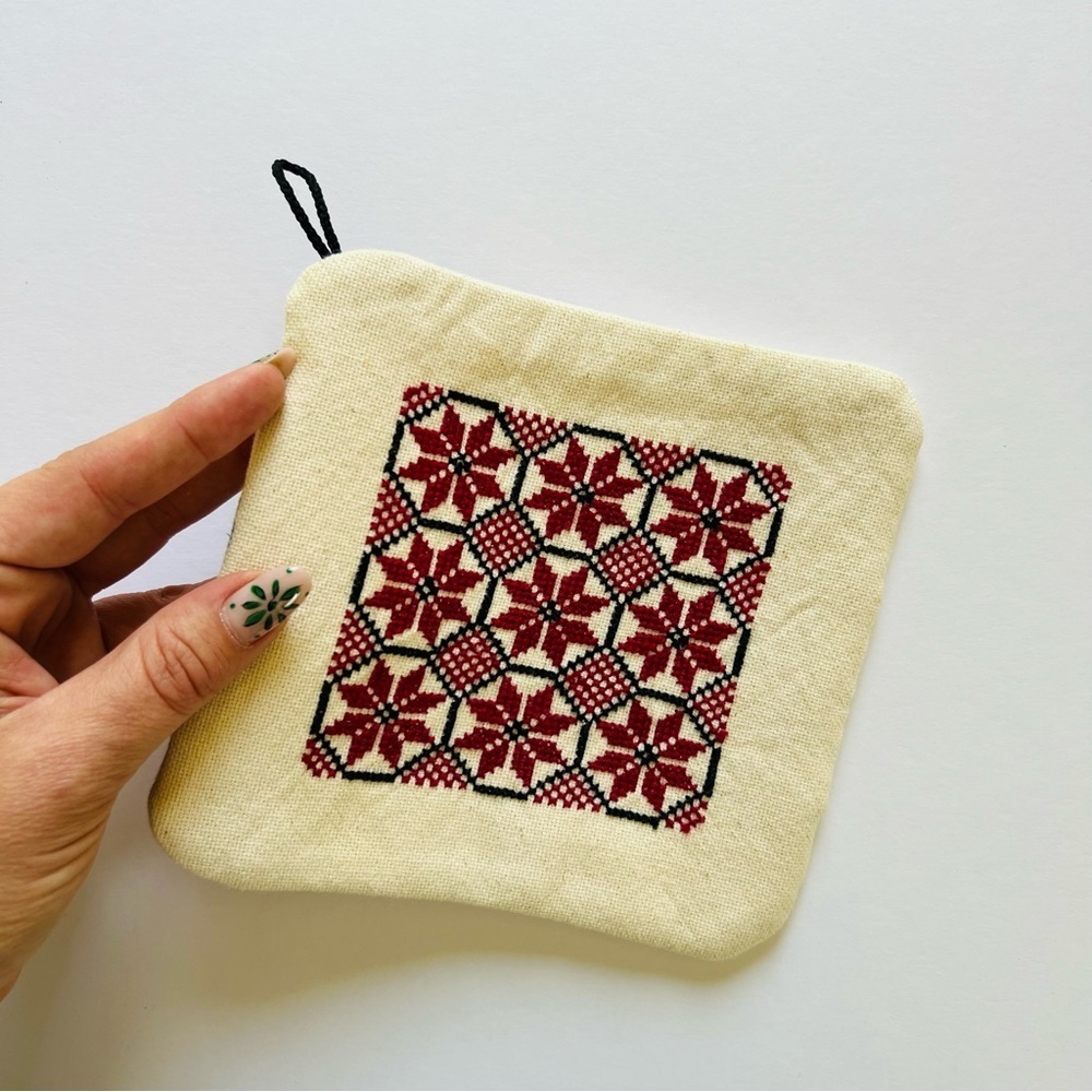 6”x6-1/2”  Vintage Cross Stitch Needlepoint Pot Holder.
